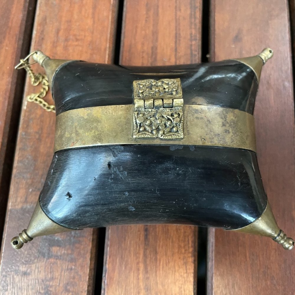 Vintage Horn and Brass Pillow Purse - Jewelry Box - Picture 2 of 3